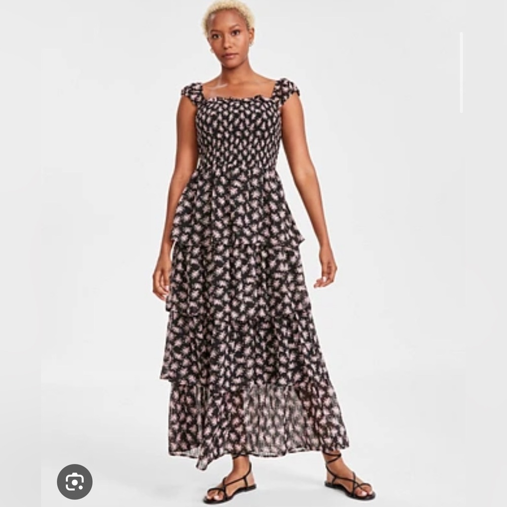 Printed Tiered Smocked Maxi Dress